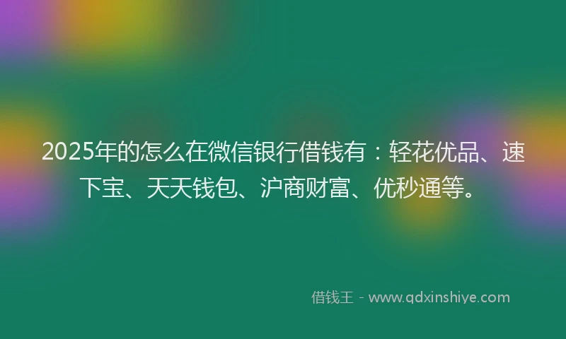 2025年的怎么在微信银行借钱有：轻花优品、速下宝、天天钱包、沪商财富、优秒通等。