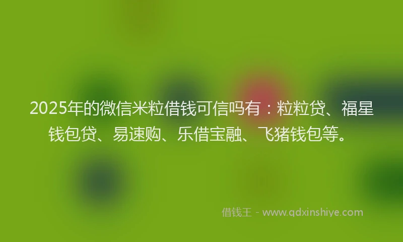2025年的微信米粒借钱可信吗有：粒粒贷、福星钱包贷、易速购、乐借宝融、飞猪钱包等。
