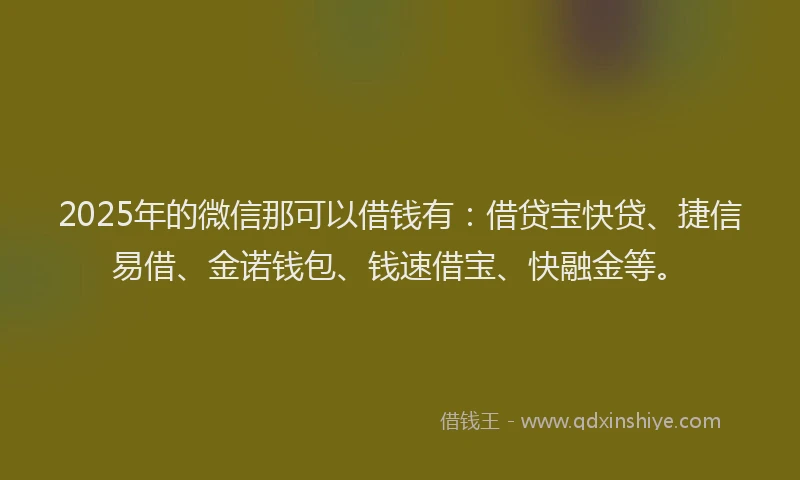 2025年的微信那可以借钱有：借贷宝快贷、捷信易借、金诺钱包、钱速借宝、快融金等。
