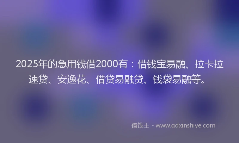2025年的急用钱借2000有：借钱宝易融、拉卡拉速贷、安逸花、借贷易融贷、钱袋易融等。