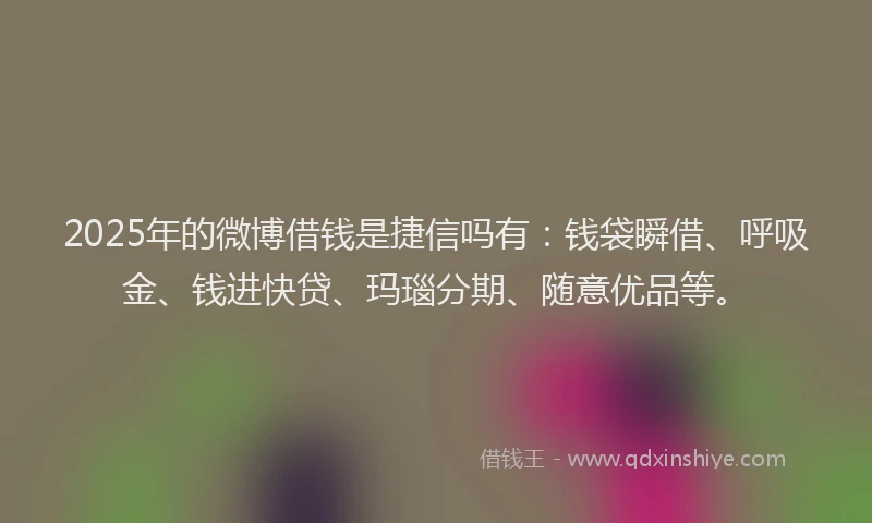 2025年的微博借钱是捷信吗有：钱袋瞬借、呼吸金、钱进快贷、玛瑙分期、随意优品等。