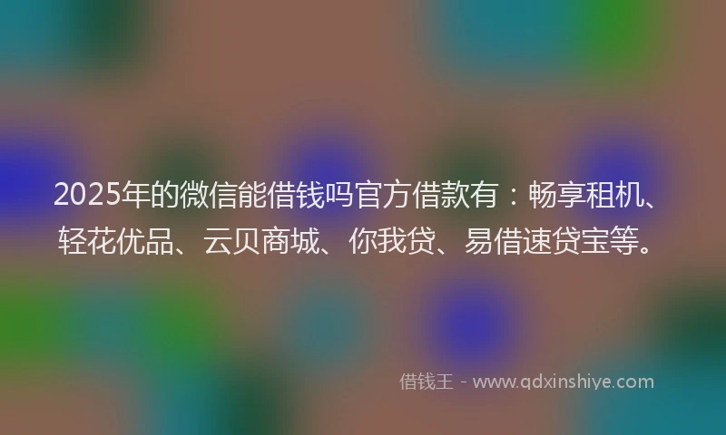 2025年的微信能借钱吗官方借款有：畅享租机、轻花优品、云贝商城、你我贷、易借速贷宝等。