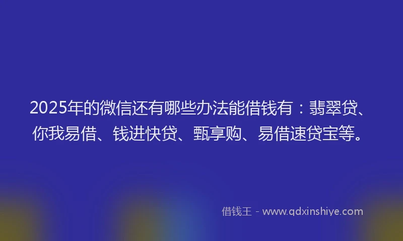 2025年的微信还有哪些办法能借钱有：翡翠贷、你我易借、钱进快贷、甄享购、易借速贷宝等。