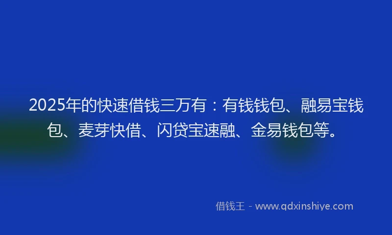 2025年的快速借钱三万有：有钱钱包、融易宝钱包、麦芽快借、闪贷宝速融、金易钱包等。