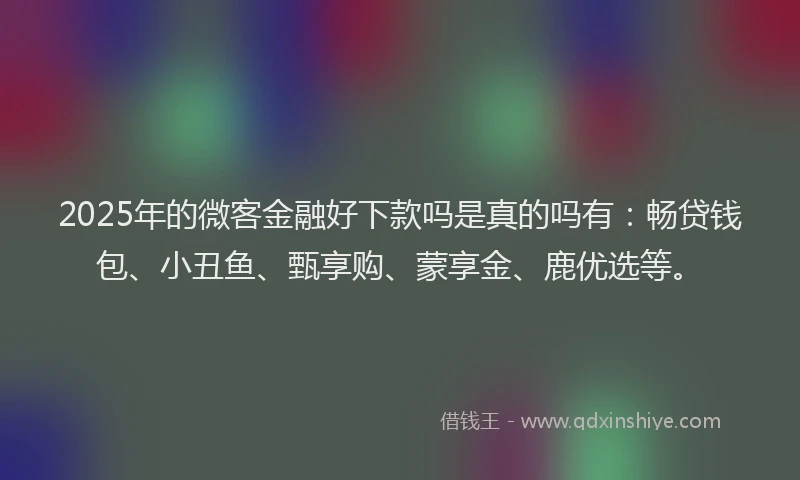 2025年的微客金融好下款吗是真的吗有：畅贷钱包、小丑鱼、甄享购、蒙享金、鹿优选等。
