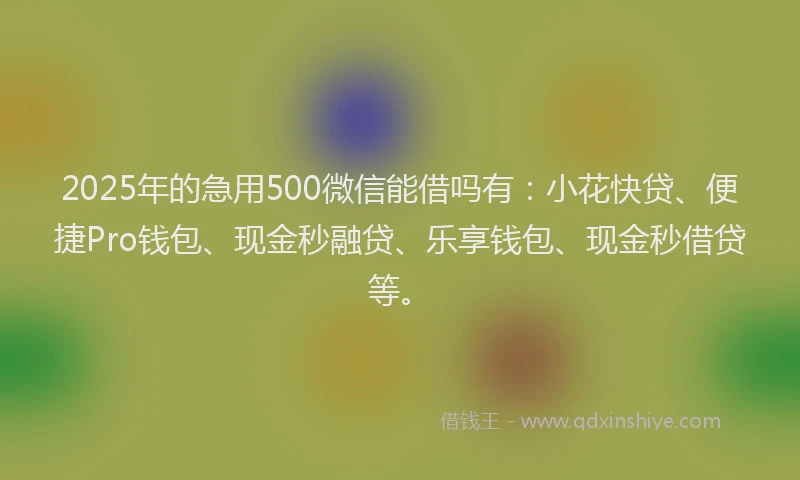 2025年的急用500微信能借吗有：小花快贷、便捷Pro钱包、现金秒融贷、乐享钱包、现金秒借贷等。