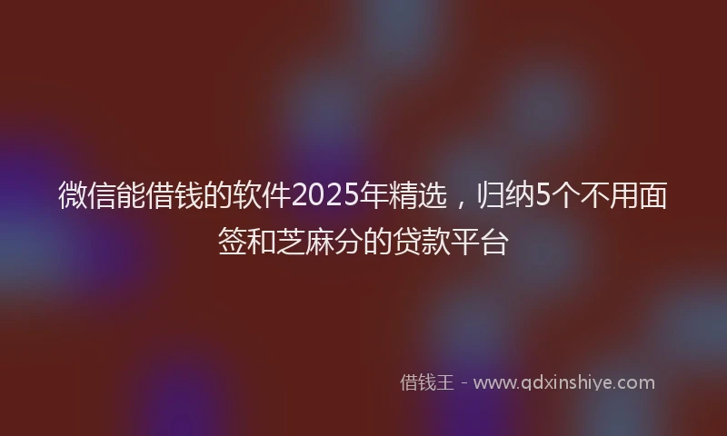 微信能借钱的软件2025年精选，归纳5个不用面签和芝麻分的贷款平台