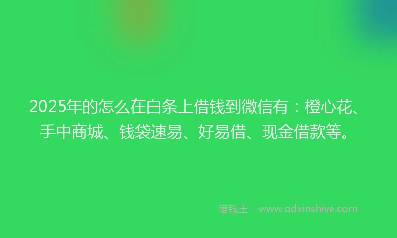 2025年的怎么在白条上借钱到微信有：橙心花、手中商城、钱袋速易、好易借、现金借款等。