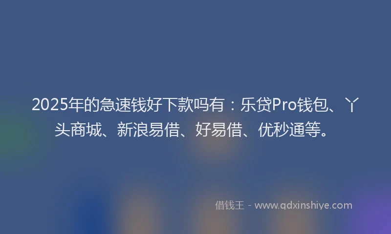 2025年的急速钱好下款吗有：乐贷Pro钱包、丫头商城、新浪易借、好易借、优秒通等。