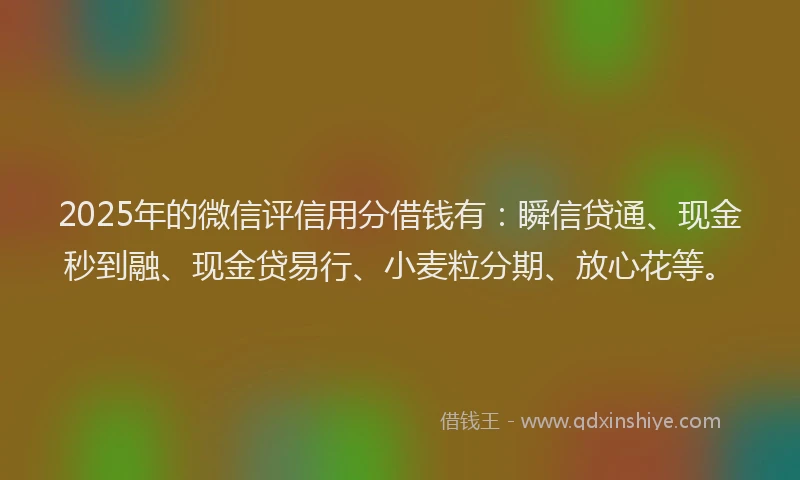 2025年的微信评信用分借钱有：瞬信贷通、现金秒到融、现金贷易行、小麦粒分期、放心花等。
