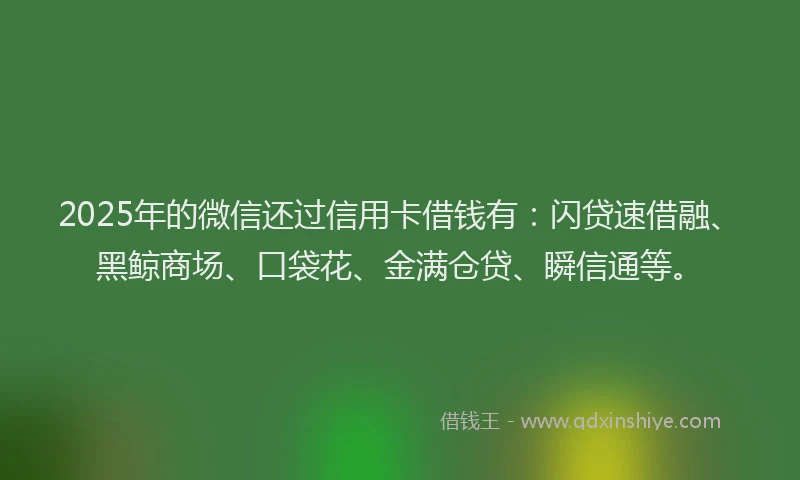 2025年的微信还过信用卡借钱有：闪贷速借融、黑鲸商场、口袋花、金满仓贷、瞬信通等。
