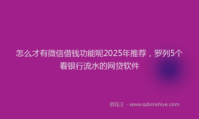 怎么才有微信借钱功能呢2025年推荐，罗列5个看银行流水的网贷软件