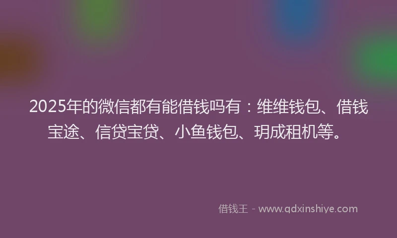 2025年的微信都有能借钱吗有：维维钱包、借钱宝途、信贷宝贷、小鱼钱包、玥成租机等。