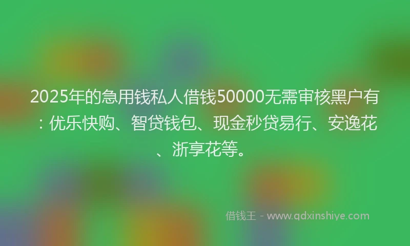 2025年的急用钱私人借钱50000无需审核黑户有:优乐快购、智贷钱包、现金秒贷易行、安逸花、浙享花等。