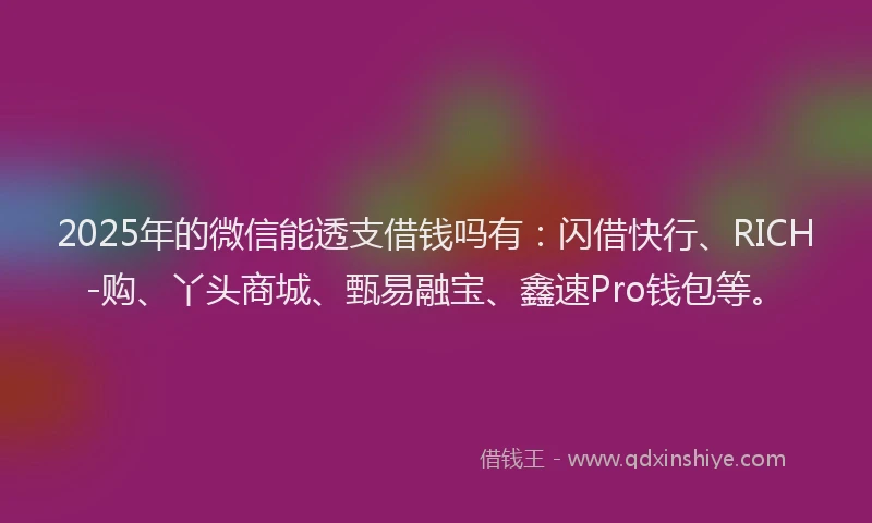 2025年的微信能透支借钱吗有：闪借快行、RICH-购、丫头商城、甄易融宝、鑫速Pro钱包等。