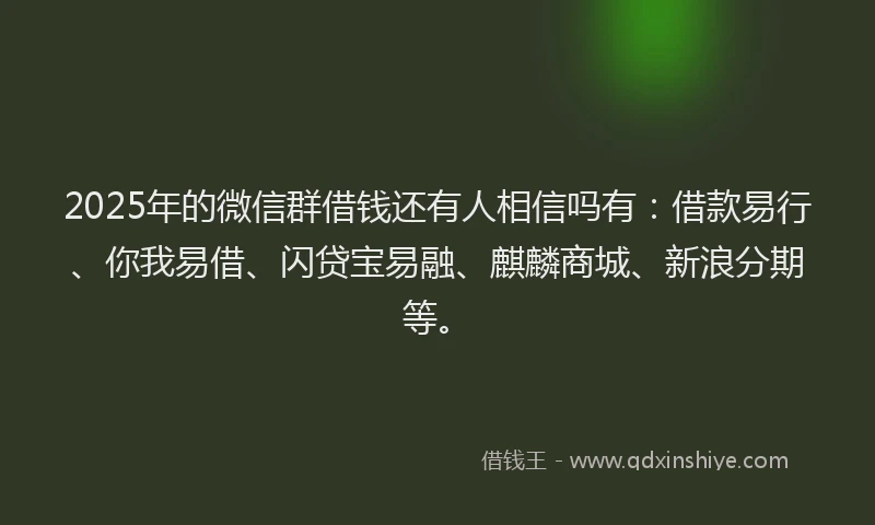 2025年的微信群借钱还有人相信吗有：借款易行、你我易借、闪贷宝易融、麒麟商城、新浪分期等。