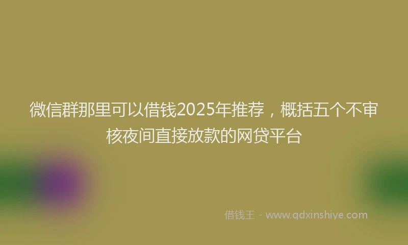 微信群那里可以借钱2025年推荐，概括五个不审核夜间直接放款的网贷平台