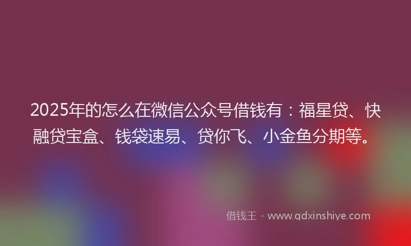 2025年的怎么在微信公众号借钱有：福星贷、快融贷宝盒、钱袋速易、贷你飞、小金鱼分期等。