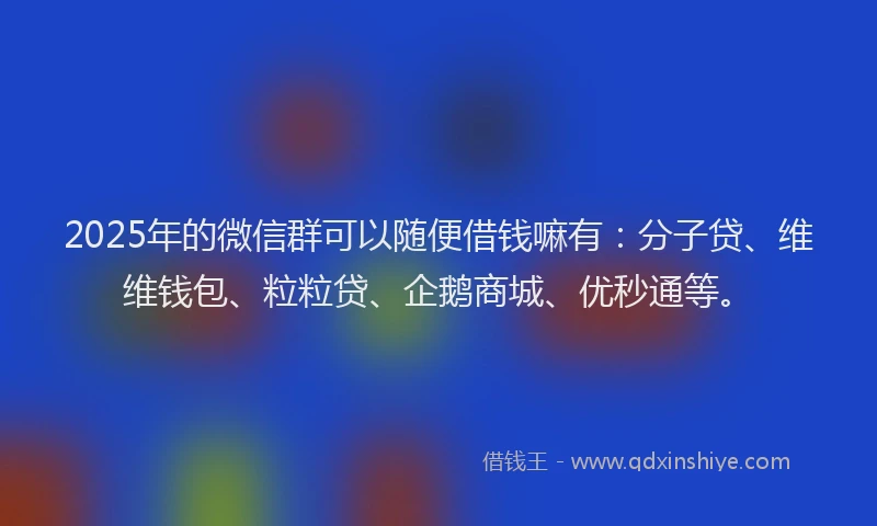 2025年的微信群可以随便借钱嘛有：分子贷、维维钱包、粒粒贷、企鹅商城、优秒通等。
