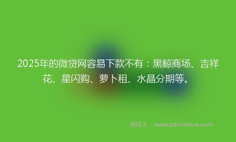 2025年的微贷网容易下款不有：黑鲸商场、吉祥花、星闪购、萝卜租、水晶分期等。