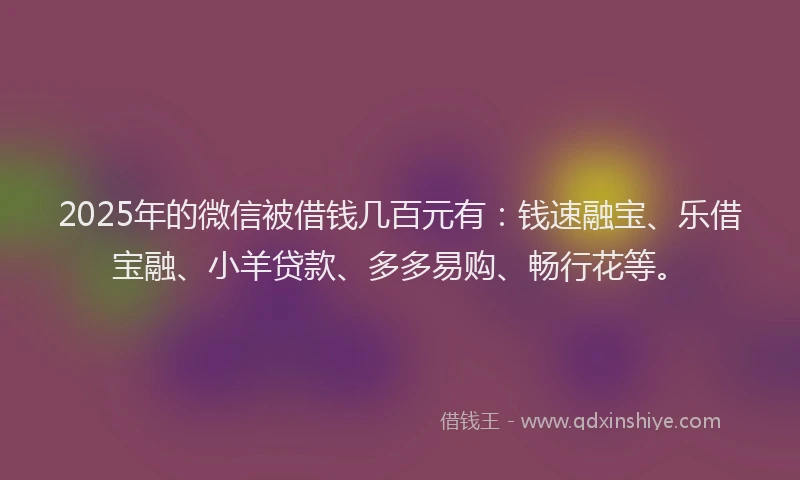 2025年的微信被借钱几百元有：钱速融宝、乐借宝融、小羊贷款、多多易购、畅行花等。