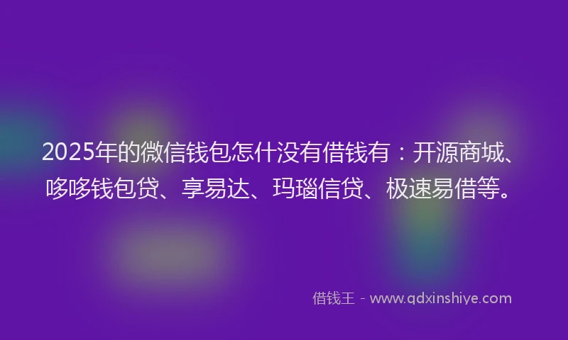 2025年的微信钱包怎什没有借钱有：开源商城、哆哆钱包贷、享易达、玛瑙信贷、极速易借等。