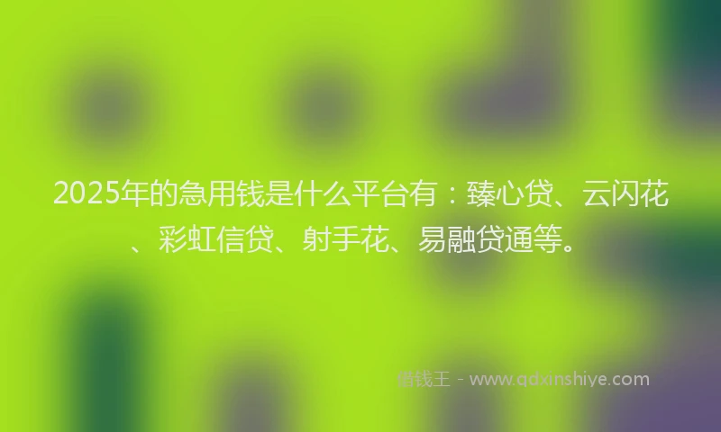 2025年的急用钱是什么平台有：臻心贷、云闪花、彩虹信贷、射手花、易融贷通等。