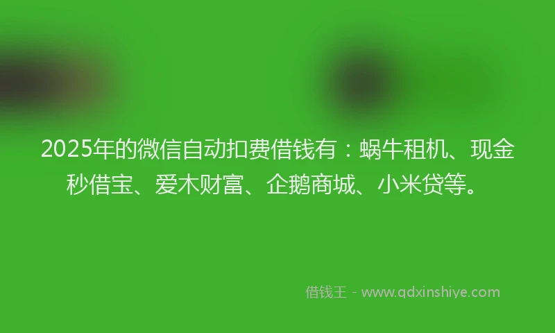2025年的微信自动扣费借钱有：蜗牛租机、现金秒借宝、爱木财富、企鹅商城、小米贷等。