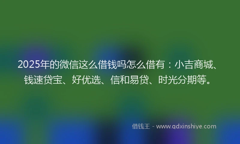 2025年的微信这么借钱吗怎么借有：小吉商城、钱速贷宝、好优选、信和易贷、时光分期等。