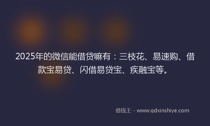 2025年的微信能借贷嘛有：三枝花、易速购、借款宝易贷、闪借易贷宝、疾融宝等。