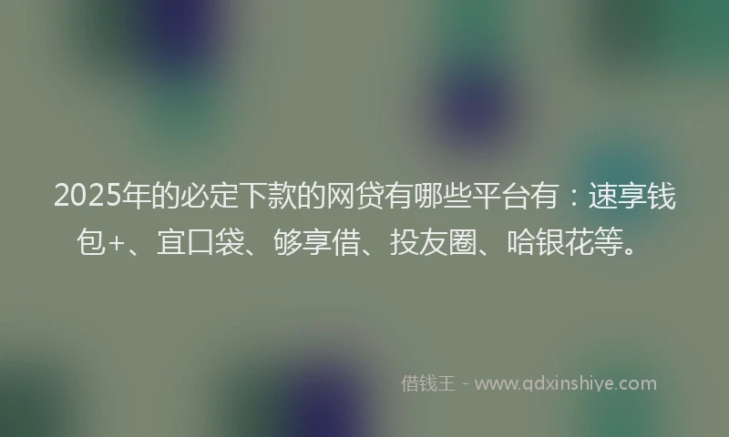 2025年的必定下款的网贷有哪些平台有：速享钱包+、宜口袋、够享借、投友圈、哈银花等。