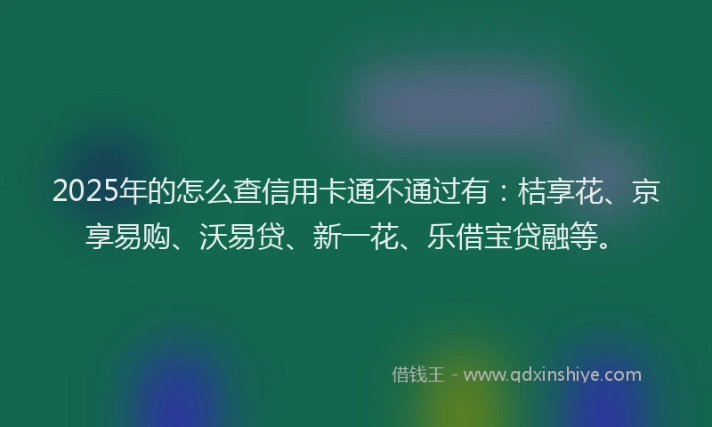 2025年的怎么查信用卡通不通过有：桔享花、京享易购、沃易贷、新一花、乐借宝贷融等。