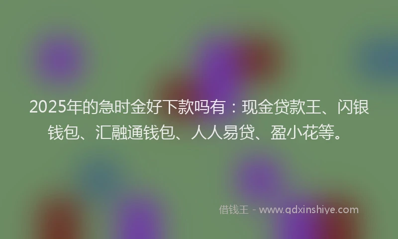2025年的急时金好下款吗有：现金贷款王、闪银钱包、汇融通钱包、人人易贷、盈小花等。
