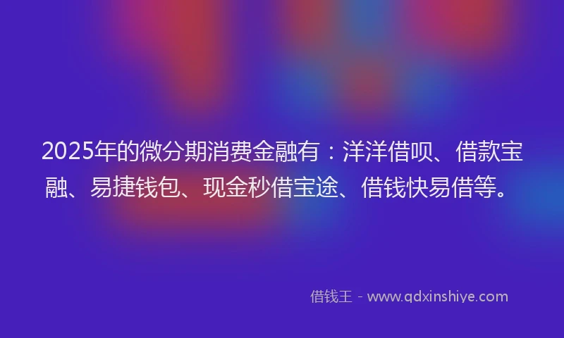 2025年的微分期消费金融有：洋洋借呗、借款宝融、易捷钱包、现金秒借宝途、借钱快易借等。