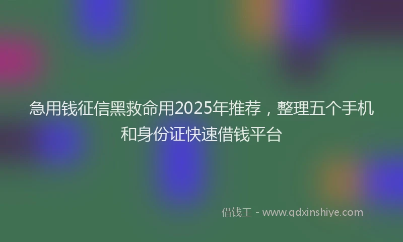 急用钱征信黑救命用2025年推荐，整理五个手机和身份证快速借钱平台