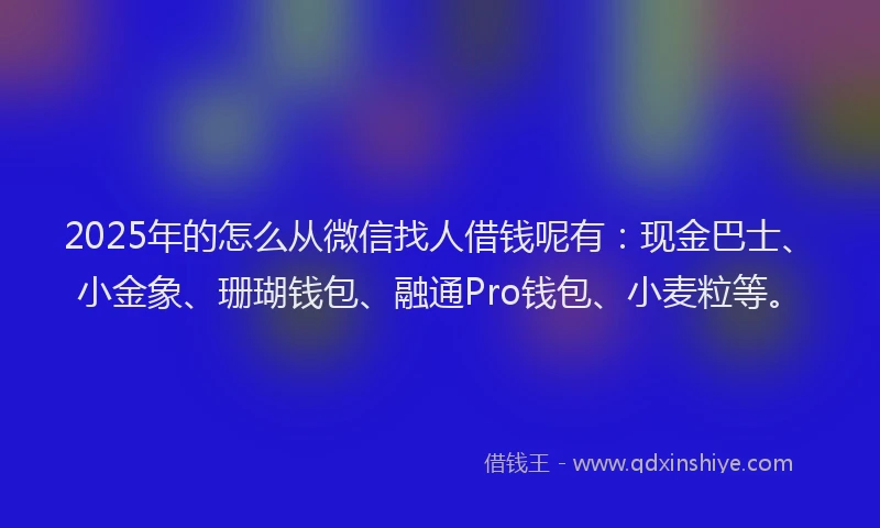 2025年的怎么从微信找人借钱呢有：现金巴士、小金象、珊瑚钱包、融通Pro钱包、小麦粒等。