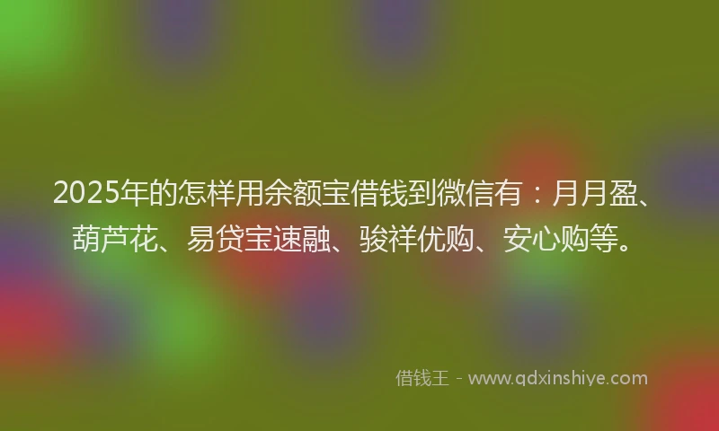 2025年的怎样用余额宝借钱到微信有：月月盈、葫芦花、易贷宝速融、骏祥优购、安心购等。