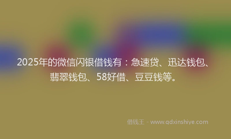 2025年的微信闪银借钱有：急速贷、迅达钱包、翡翠钱包、58好借、豆豆钱等。