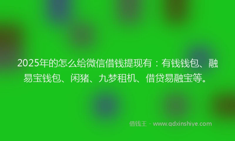 2025年的怎么给微信借钱提现有：有钱钱包、融易宝钱包、闲猪、九梦租机、借贷易融宝等。