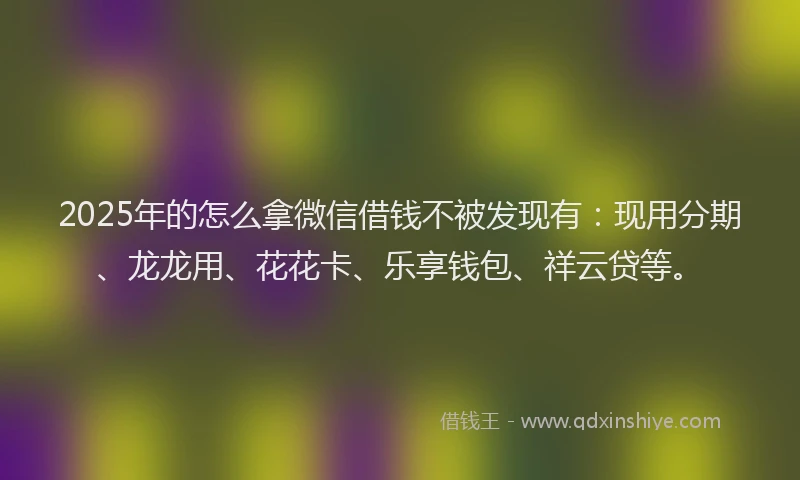 2025年的怎么拿微信借钱不被发现有：现用分期、龙龙用、花花卡、乐享钱包、祥云贷等。
