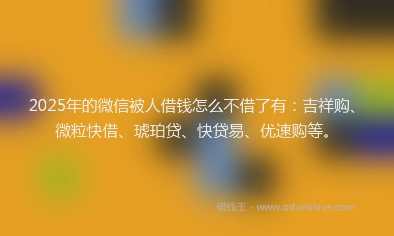 2025年的微信被人借钱怎么不借了有：吉祥购、微粒快借、琥珀贷、快贷易、优速购等。