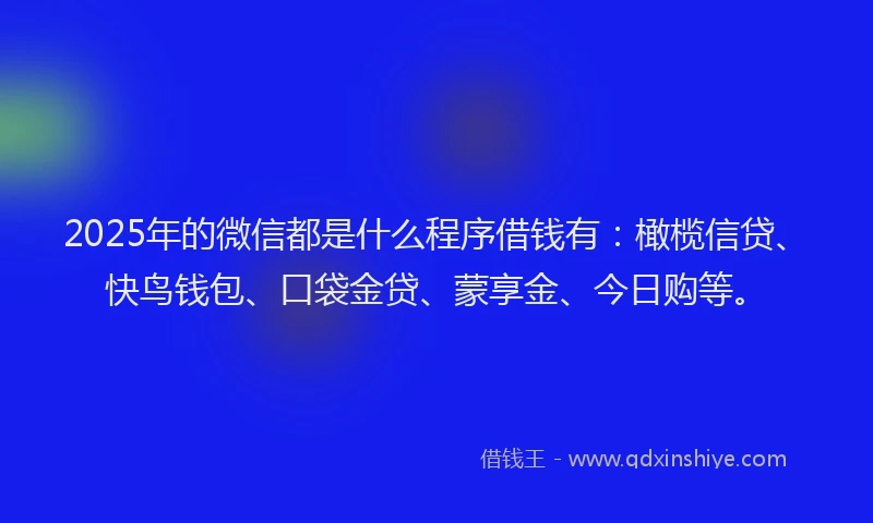 2025年的微信都是什么程序借钱有：橄榄信贷、快鸟钱包、口袋金贷、蒙享金、今日购等。