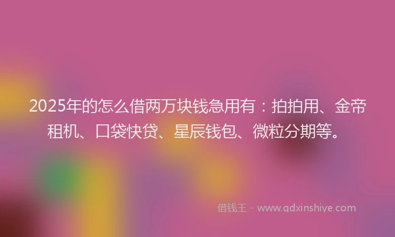 2025年的怎么借两万块钱急用有：拍拍用、金帝租机、口袋快贷、星辰钱包、微粒分期等。