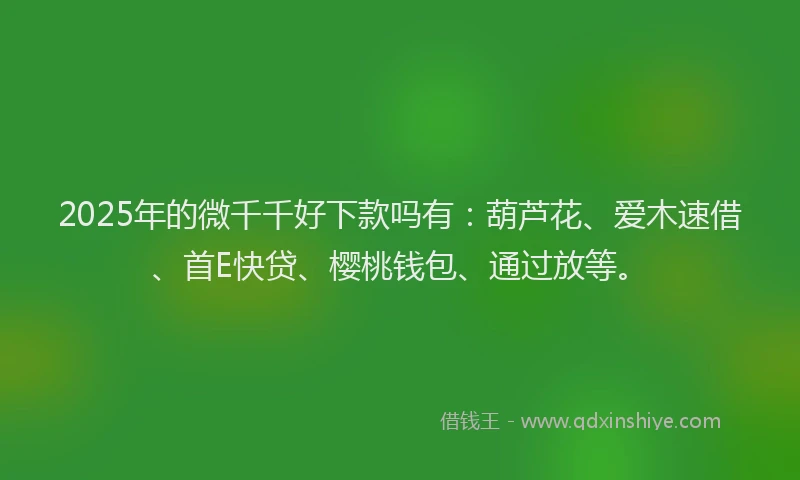 2025年的微千千好下款吗有：葫芦花、爱木速借、首E快贷、樱桃钱包、通过放等。