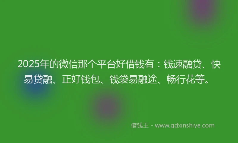 2025年的微信那个平台好借钱有：钱速融贷、快易贷融、正好钱包、钱袋易融途、畅行花等。