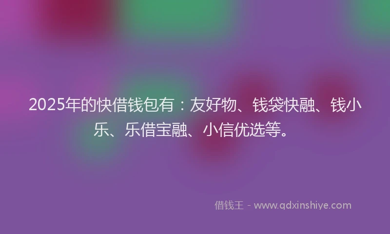 2025年的快借钱包有：友好物、钱袋快融、钱小乐、乐借宝融、小信优选等。