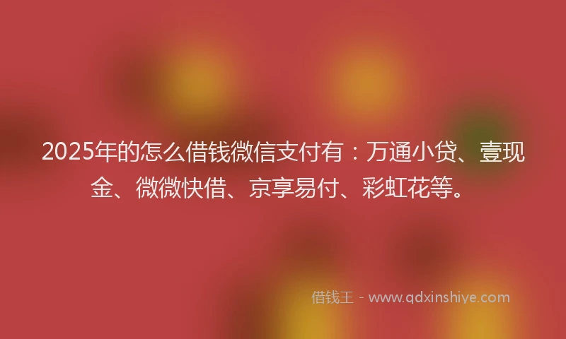 2025年的怎么借钱微信支付有:万通小贷、壹现金、微微快借、京享易付、彩虹花等。