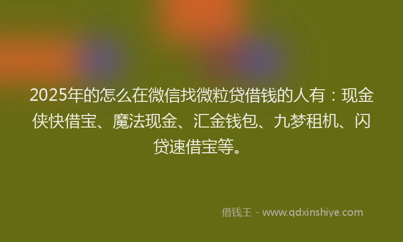 2025年的怎么在微信找微粒贷借钱的人有：现金侠快借宝、魔法现金、汇金钱包、九梦租机、闪贷速借宝等。