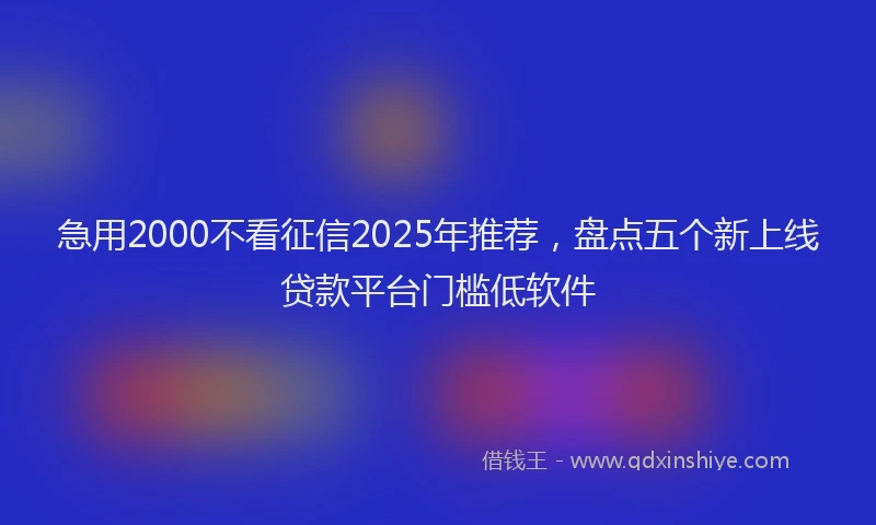 急用2000不看征信2025年推荐，盘点五个新上线贷款平台门槛低软件