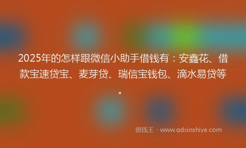 2025年的怎样跟微信小助手借钱有：安鑫花、借款宝速贷宝、麦芽贷、瑞信宝钱包、滴水易贷等。